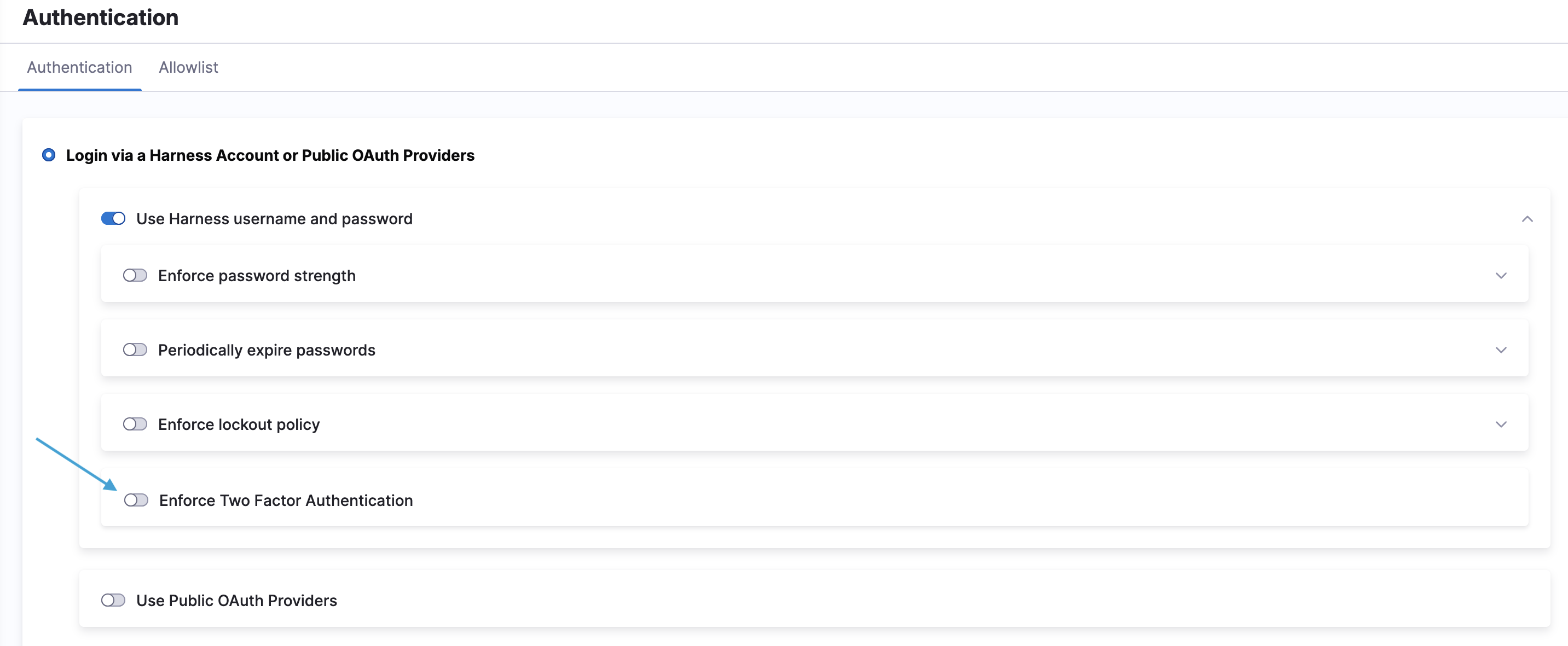 Authentication configuration page in Account Settings