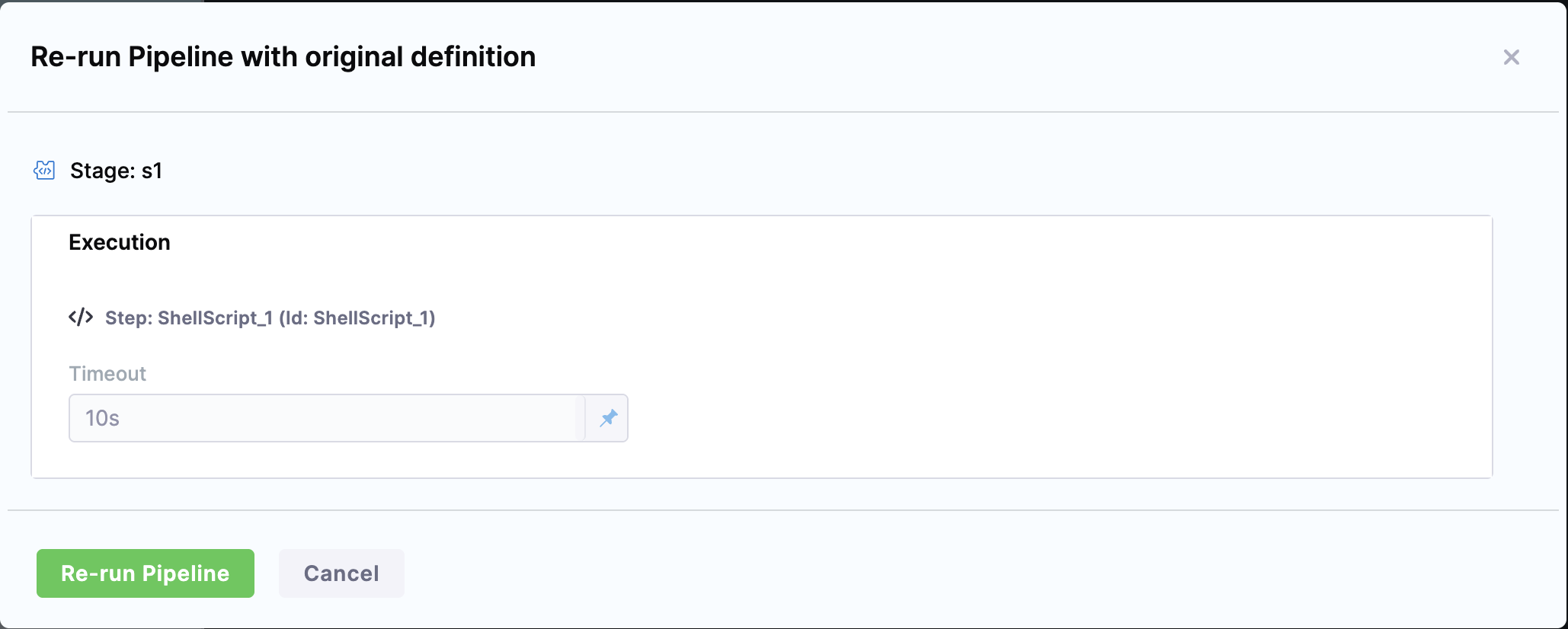 Run Pipeline dialog with original inputs pre-populated