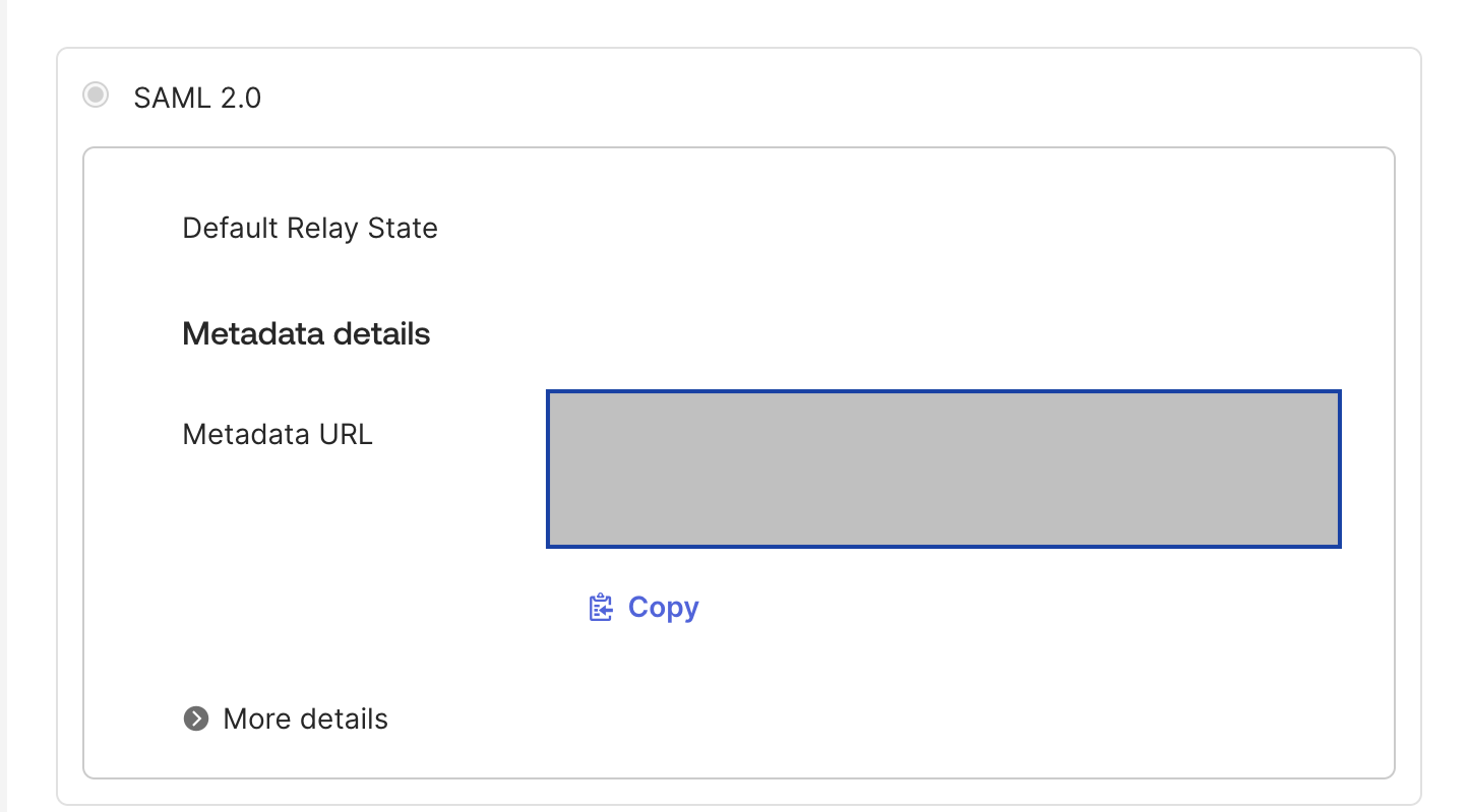 The Copy action for the Okta identity provider metadata