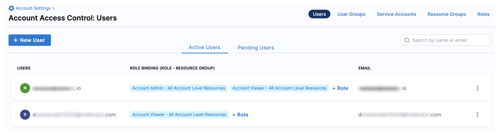 The Harness Users page listing users provisioned from Okta
