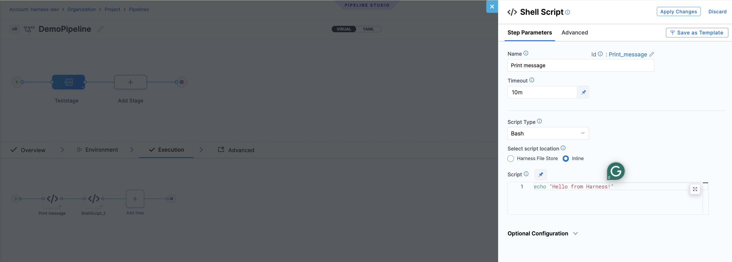 pipeline advanced tab