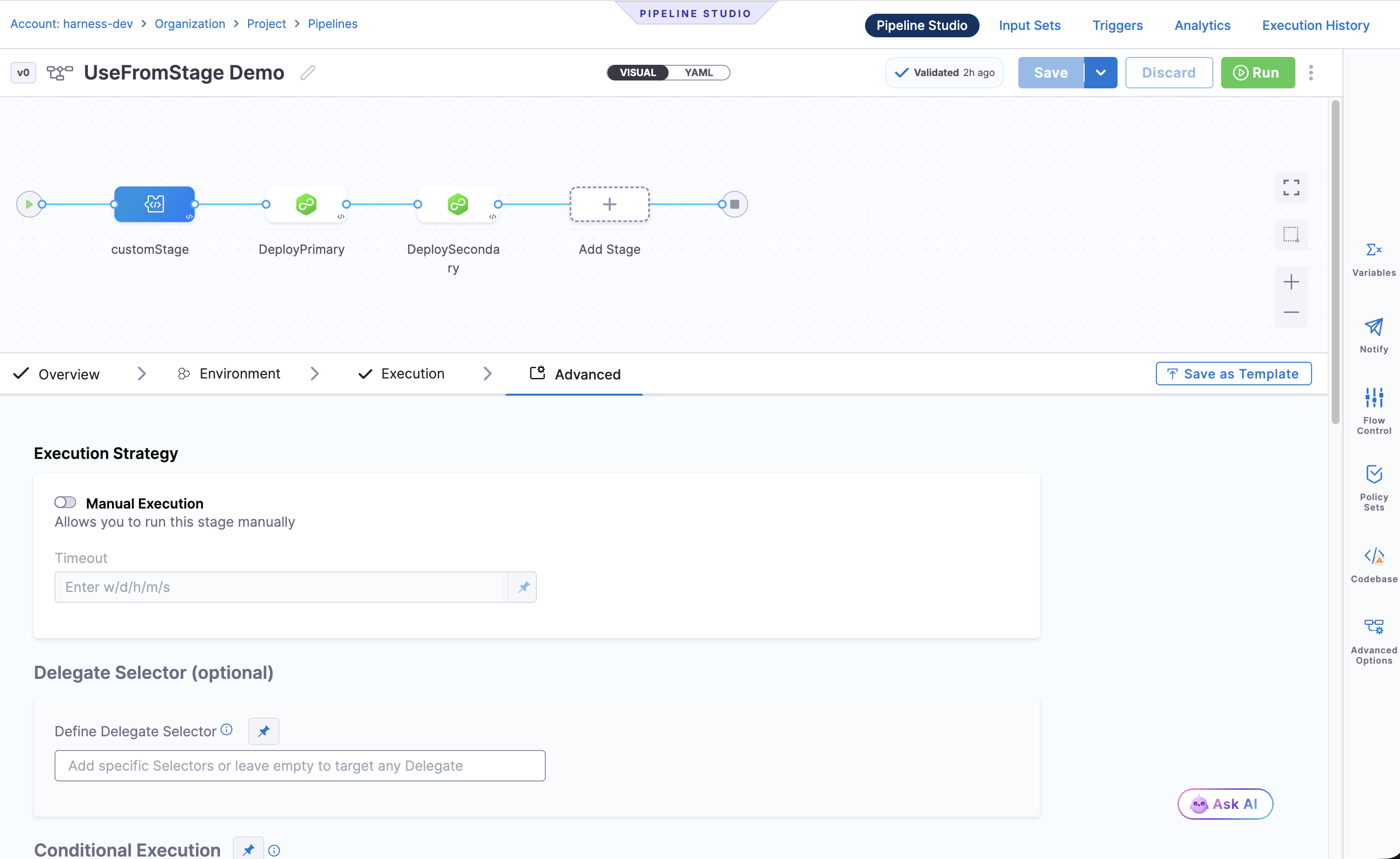 Pipeline visual mode