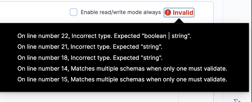 Invalid indicator in the YAML editor